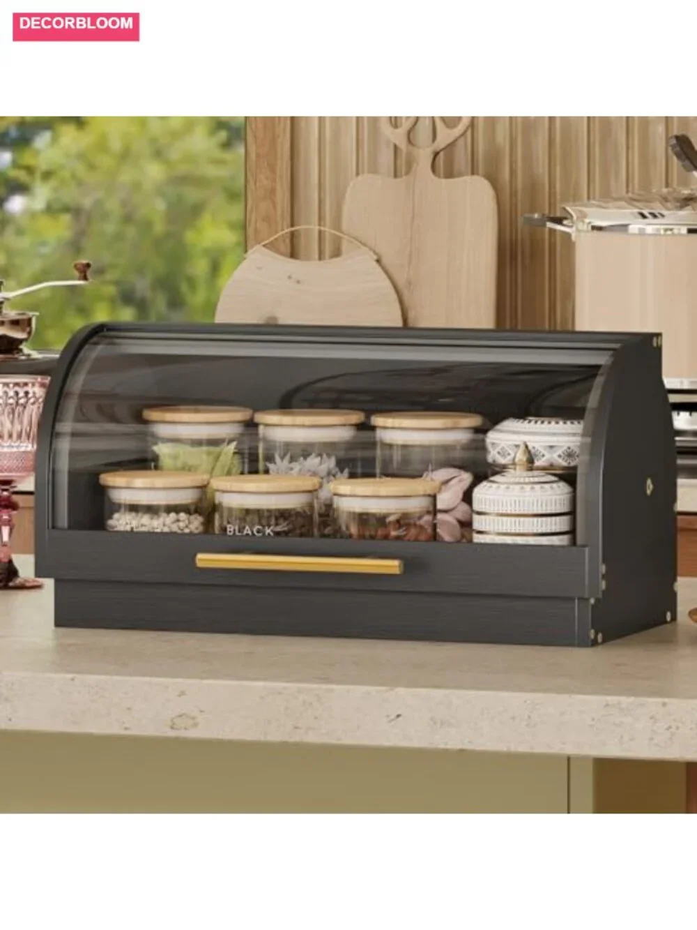 Roll Top Bread Box Bamboo Storage with Acrylic Door